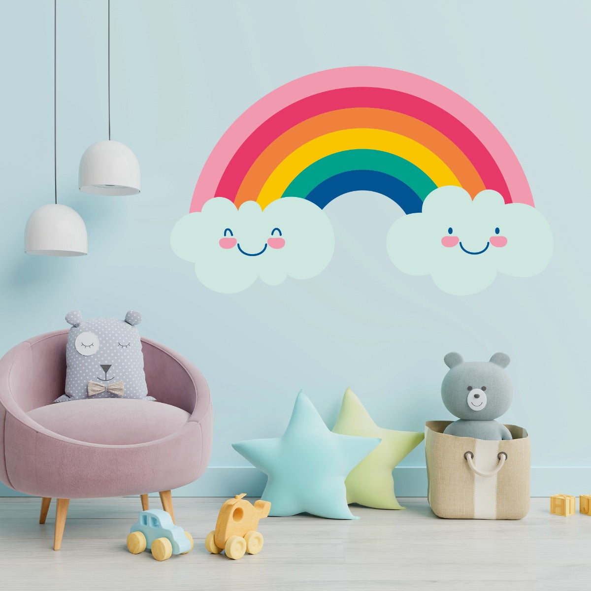Rainbow Wall Sticker - Rainbow Smiley Face Clouds