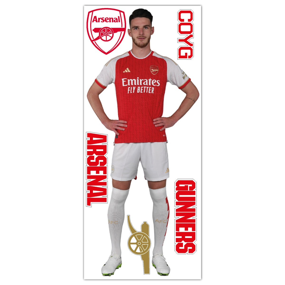 Arsenal FC - Declan Rice 23-24 Player Wall Sticker + Gunners Decal Set