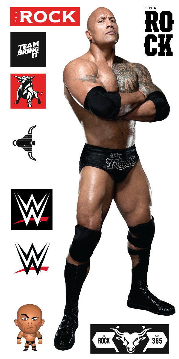 WWE - The Rock Wrestler Decal 3 + Bonus Wall Sticker Set