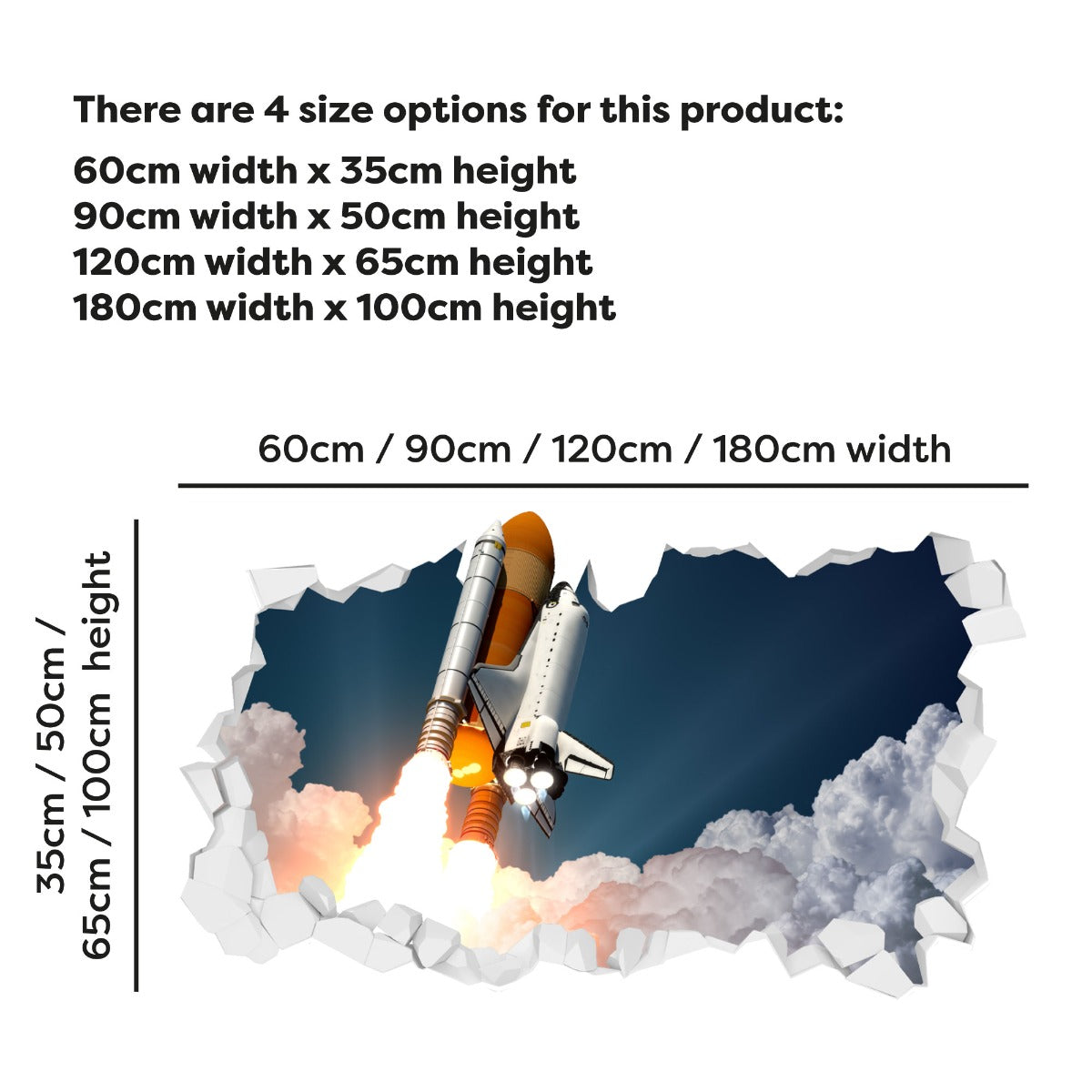 Space Wall Sticker - Rocket Ship Blasting Through Broken Wall