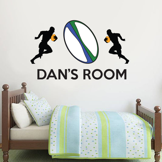 Rugby Players with Ball Name Wall Sticker
