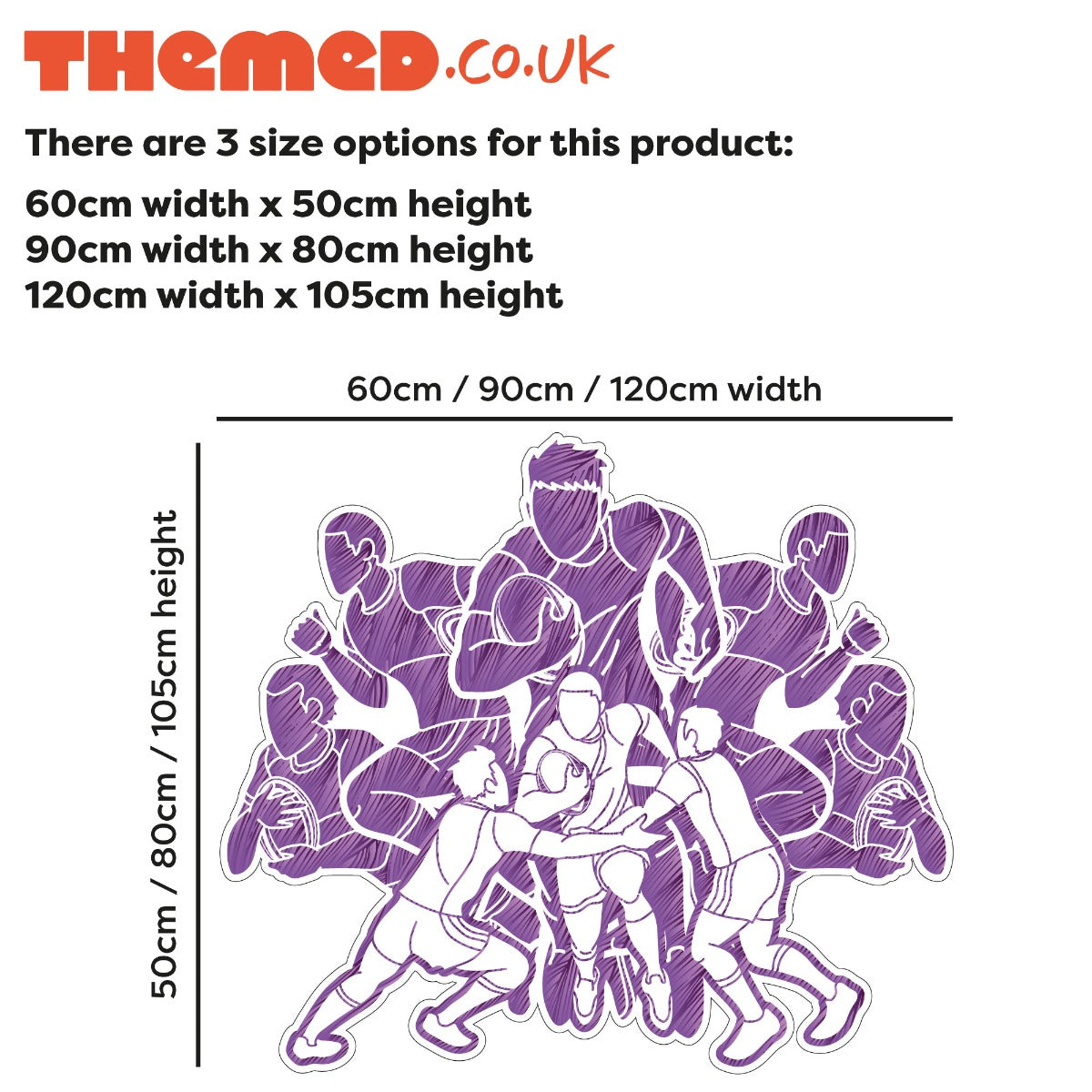 Rugby Wall Sticker - Rugby Players Group Colour Wall Decal Sports Art