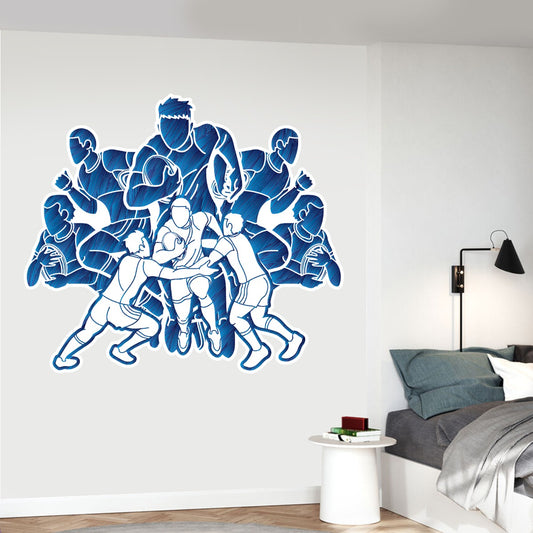 Rugby Wall Sticker - Rugby Players Group Colour Wall Decal Sports Art