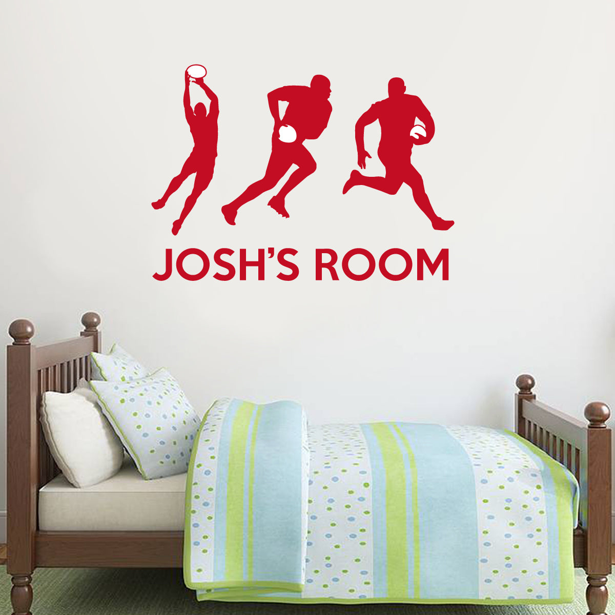 Red Rugby Players and Name Wall Sticker