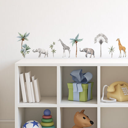 Nursery Wall Sticker - Safari Animals and Trees Wall Decal Set