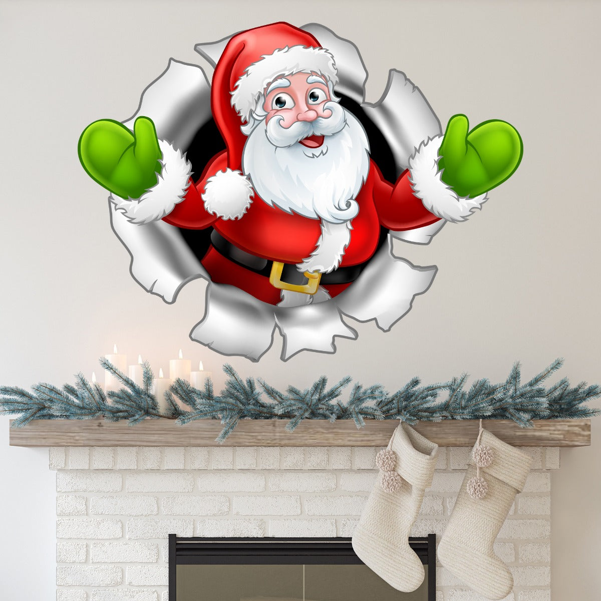 Santa Ripping Through Wall Decal