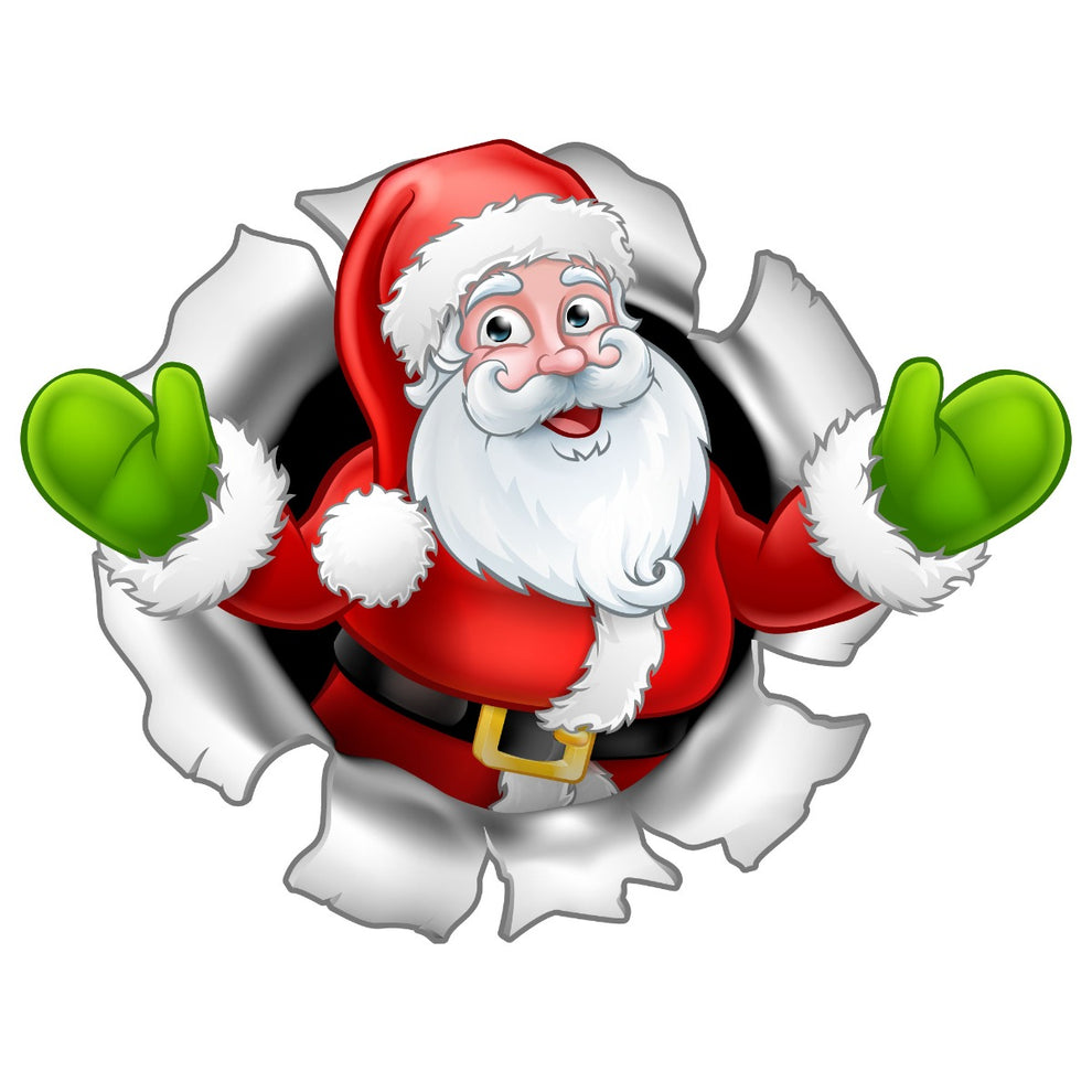 Christmas Wall Sticker - Santa Ripping Through Wall Decal Xmas Winter ...