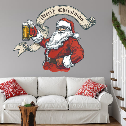 Santa With Beer Merry Christmas Wall Decal