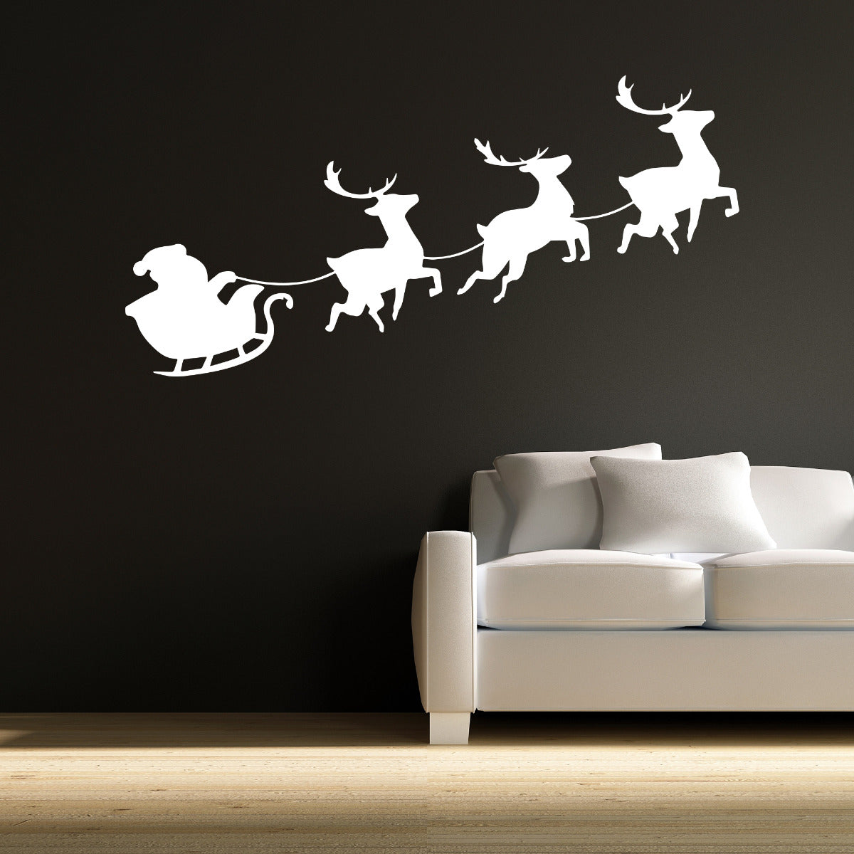 Santas Sleigh Reindeer Silhouette Wall Sticker
