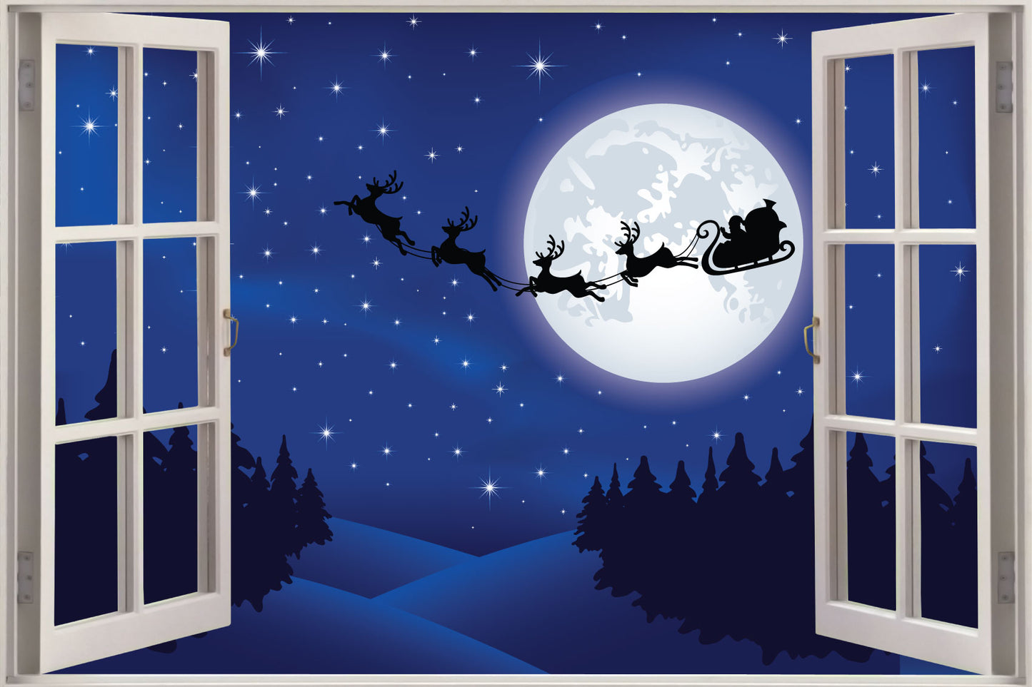 Santas Sleigh Silhouette Moon Window Wall Sticker