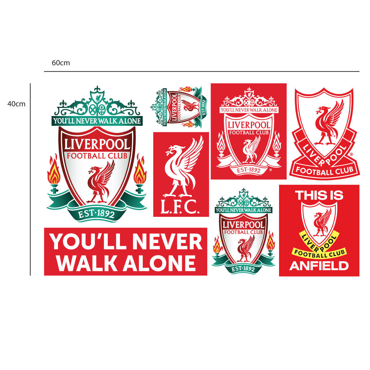 Liverpool Football Club - 'LFC' and Liver Bird Crest Wall Mural + LFC Wall Sticker Set