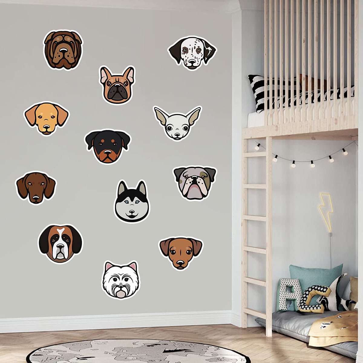 Set of 12 Dogs Heads Wall Sticker