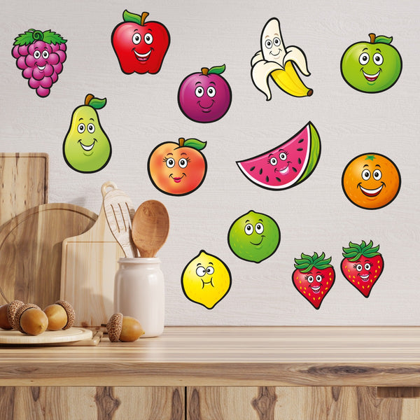 Autocollants Muraux Fruits - Kit Décoration Cuisine Frigo - PVC Amovible - 8 Feuilles 21x30 Cm - Banane, Citron...