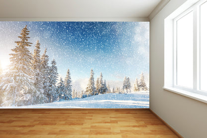 Snowy Forest Trees Wall Mural