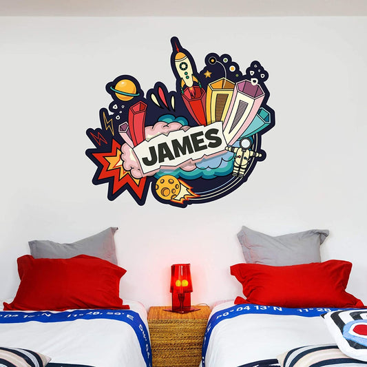Space Cartoon Personalised Name Wall Sticker