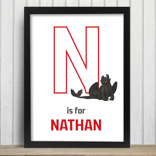 How To Train Your Dragon Print - Toothless Letter and Name Personalised Print