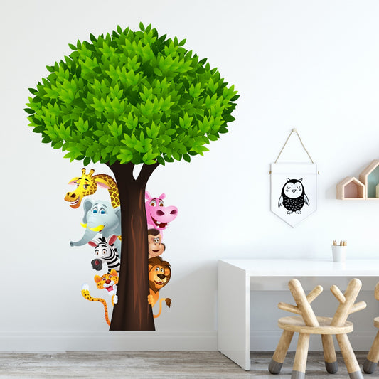 Nursery Wall Sticker - Tree with Peeking Animals