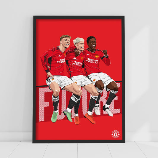 Manchester United FC Print - Trio Goal Celebration Illustration Poster Football Wall Art