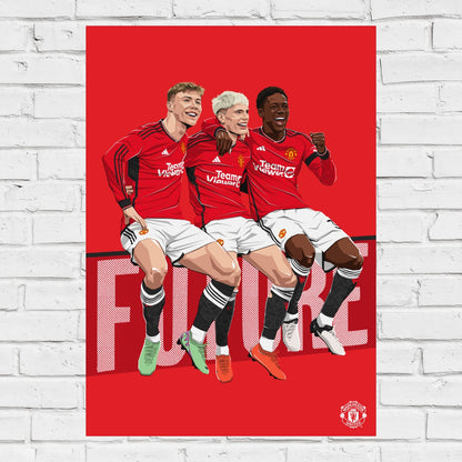 Manchester United FC Print - Trio Goal Celebration Illustration Poster Football Wall Art
