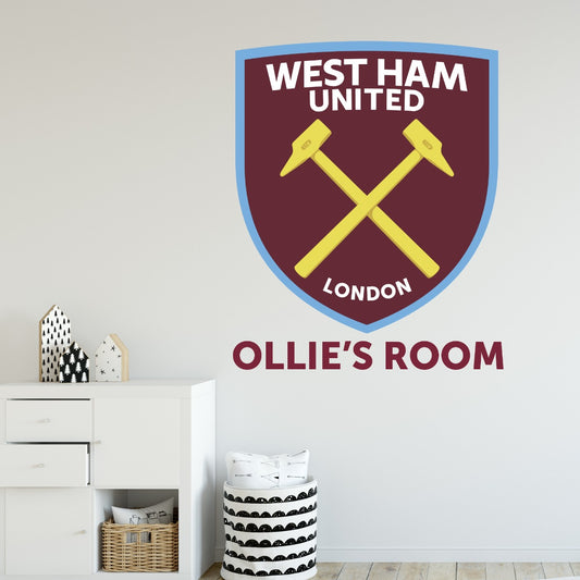 West Ham United Football Club - Hammers Crest with Personalised Name + Wall Sticker Set