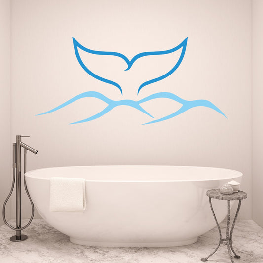 Bathroom Wall Sticker - Whale Tail and Waves Wall