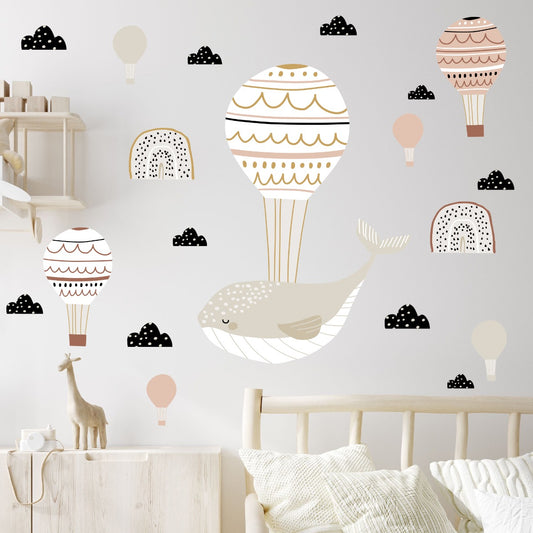 Nursery Wall Sticker - Whale Hot Air Ballon Wall Decal Set