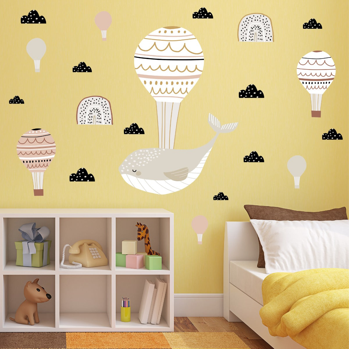 Nursery Wall Sticker - Whale Hot Air Ballon Wall Decal Set