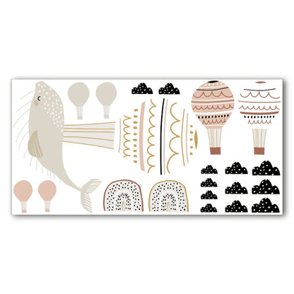 Nursery Wall Sticker - Whale Hot Air Ballon Wall Decal Set