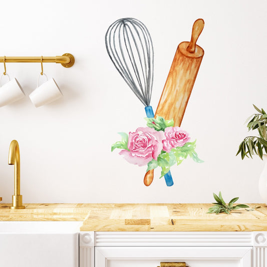 Kitchen Wall Sticker - Whisk and Rolling Pin Flower