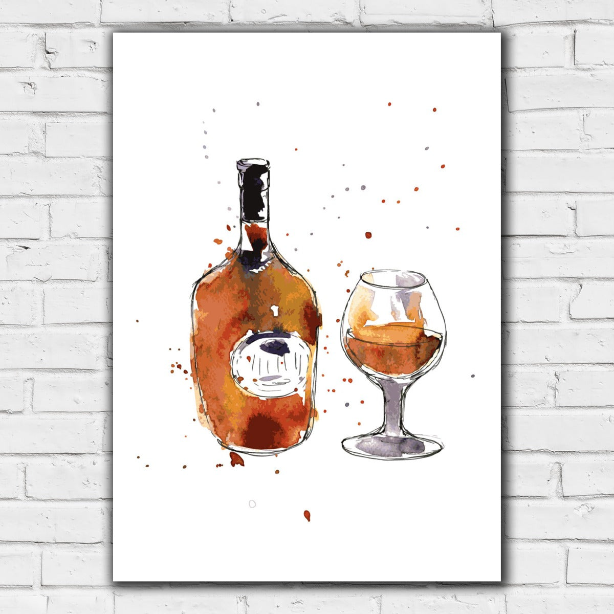 Alcohol Print - Watercolour Whiskey Bottle and Glass