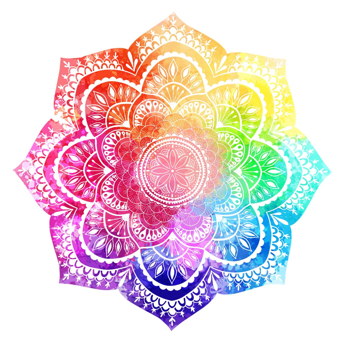 Mandala Wall Sticker - White Mandala on Rainbow Watercolour Background