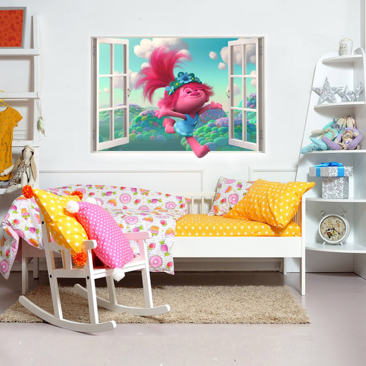 Trolls World Tour Poppy Jumping Through Window Wall Sticker