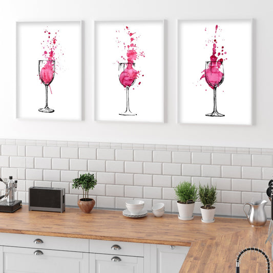 Alcohol Print - Wine Glass Splash Set of 3