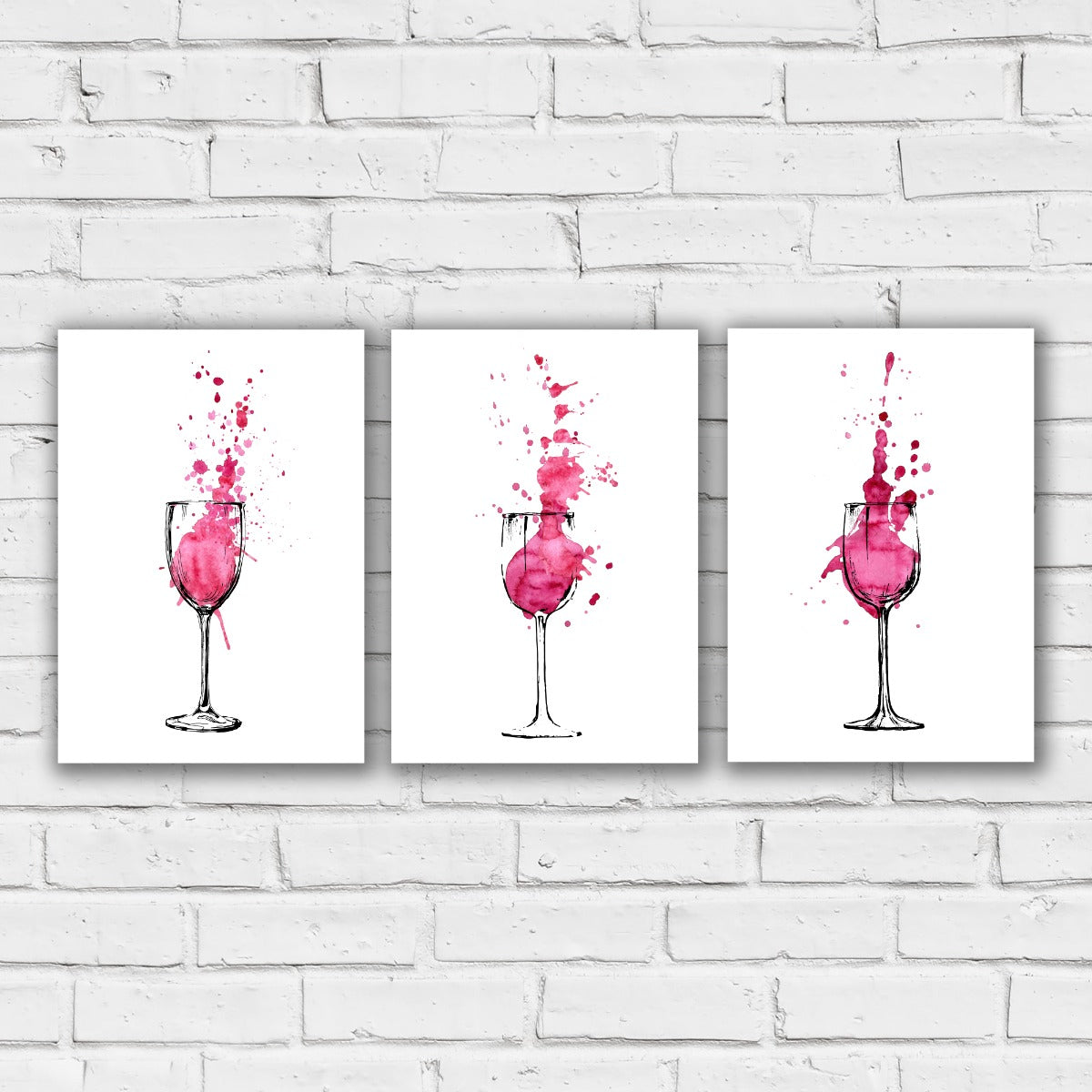 Alcohol Print - Wine Glass Splash Set of 3