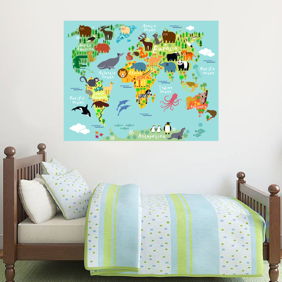 World Map Animals Poster Wall Sticker