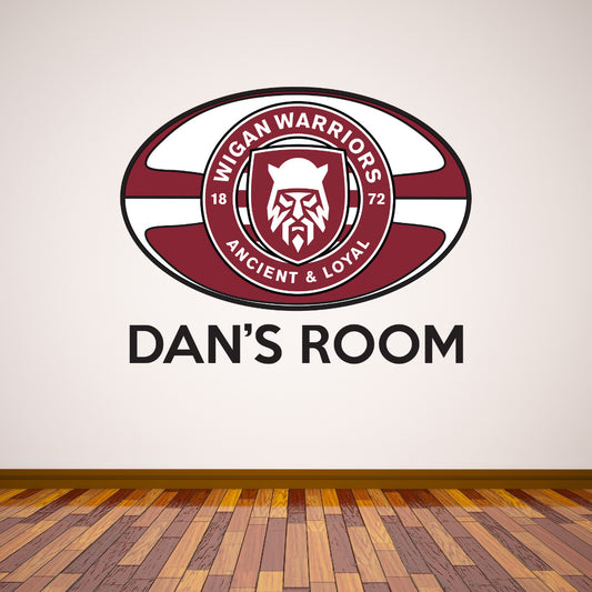 Wigan Warriors Rugby Ball Crest Personalised Wall Sticker