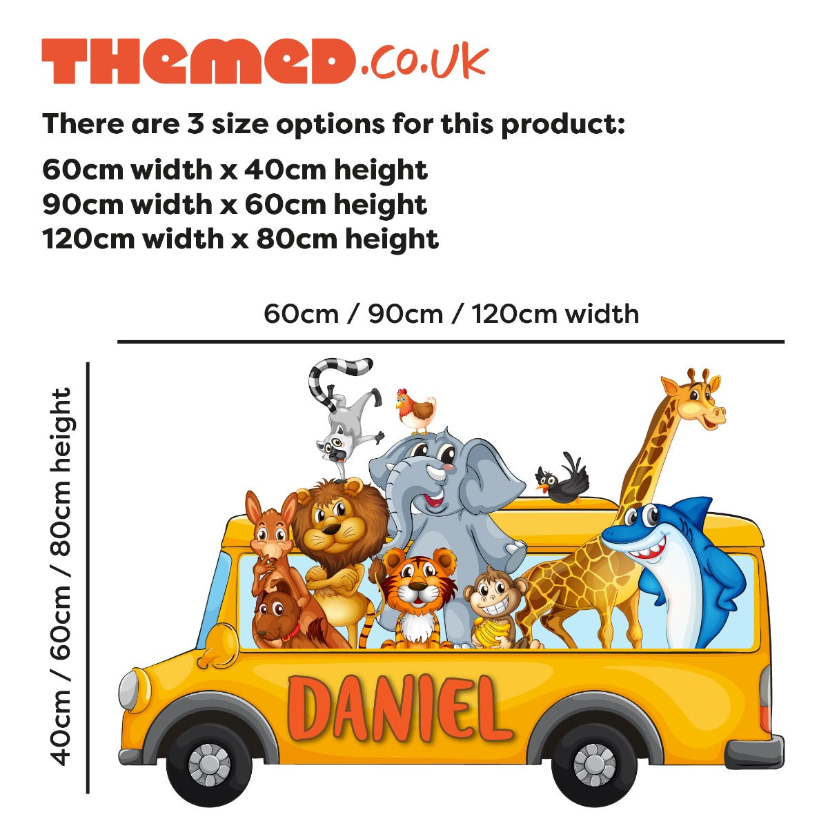 Kids Wall Sticker - Personalised Name Animal Bus