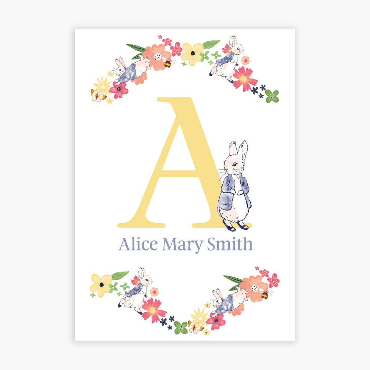 Peter Rabbit Print - Yellow Letter Personalised Name Print