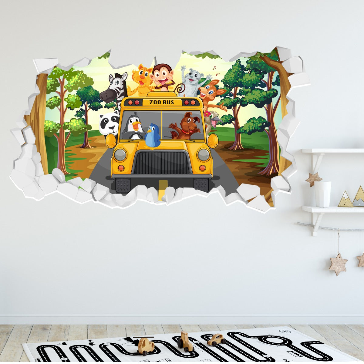 Kids Wall Sticker - Animal Zoo Bus Broken Wall