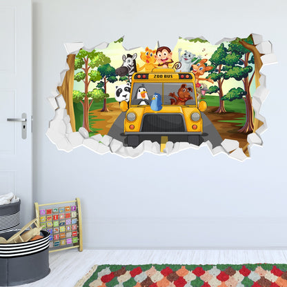 Kids Wall Sticker Animal Zoo Bus Broken Wall - Main Image